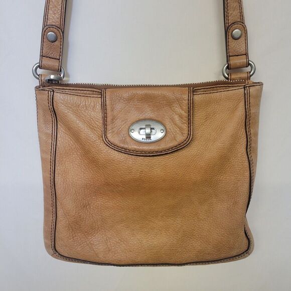 Vintage Fossil Marlow Brown Leather Crossbody Messenger Bag 9x12x2 - Picture 3 of 14
